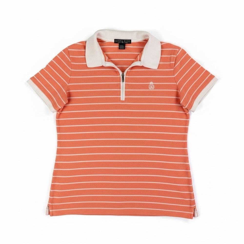 Lauren Active Ralph Lauren Womens M Quarter Zip Polo Shirt Coral Stripe Cotton
